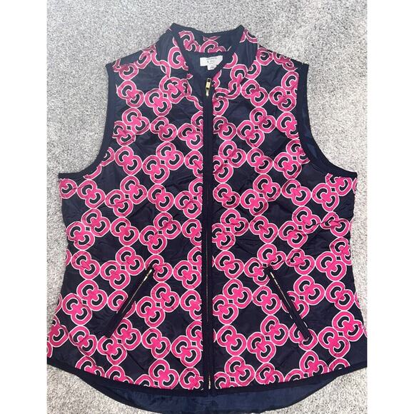 Crown & Ivy Puffer Vest Pink & Navy PL Women’s Full Zip Front W/ Zip Pockets - Picture 8 of 10